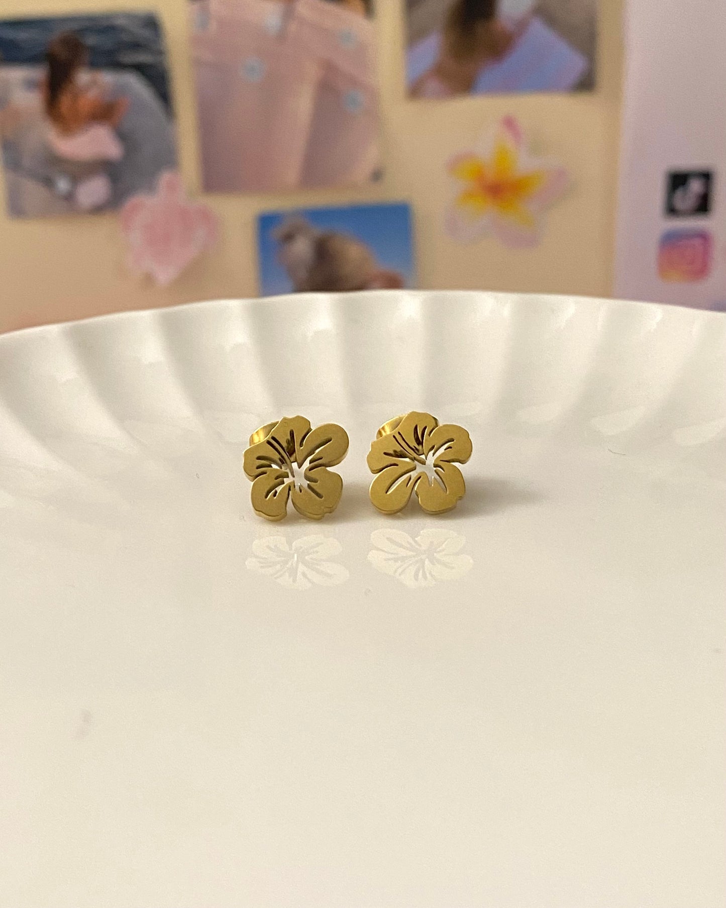 Gold Hibiscus Earrings